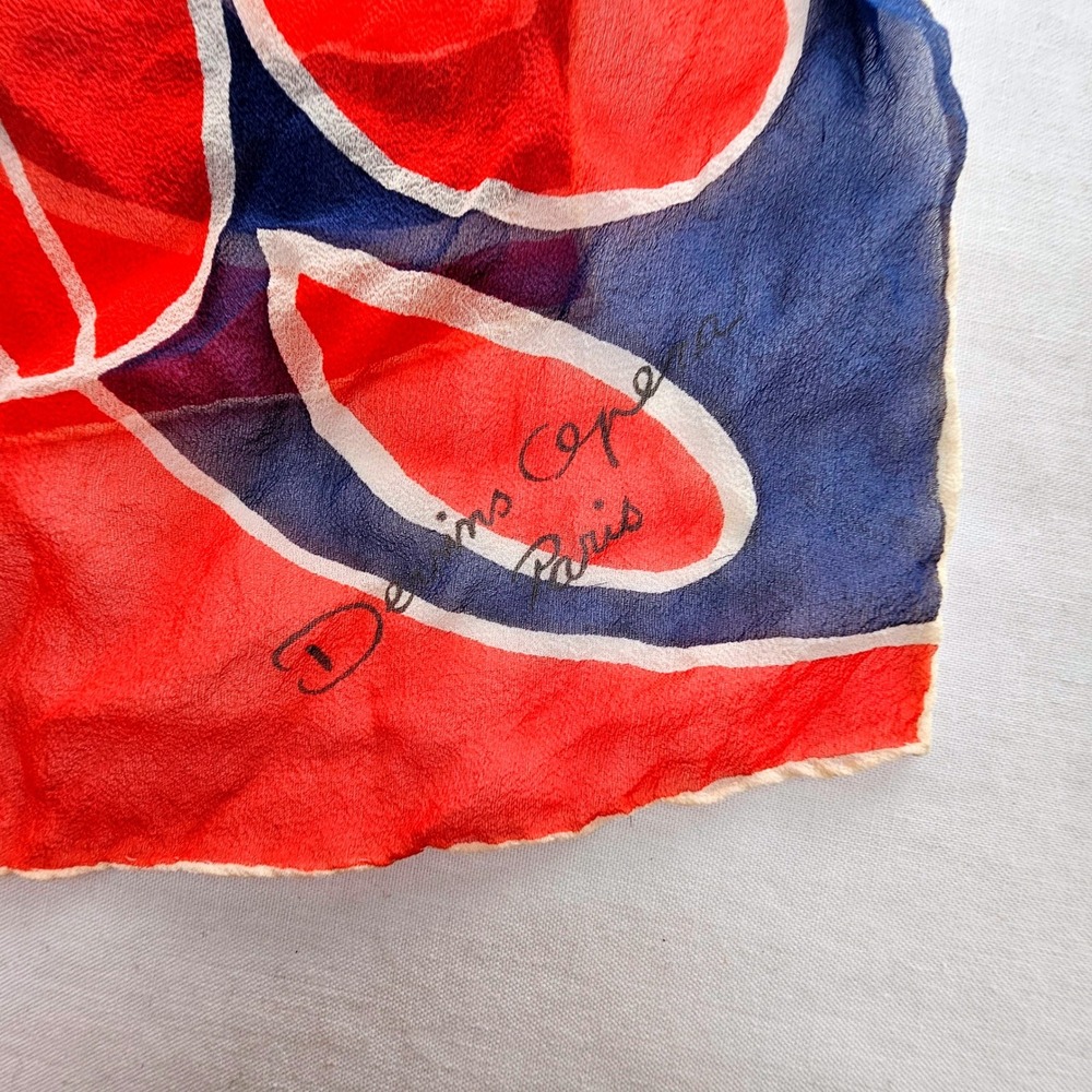 Sally Gee Vintage 100% Silk Scarf Red Navy Blue Floral Denis Cope Paris Japan